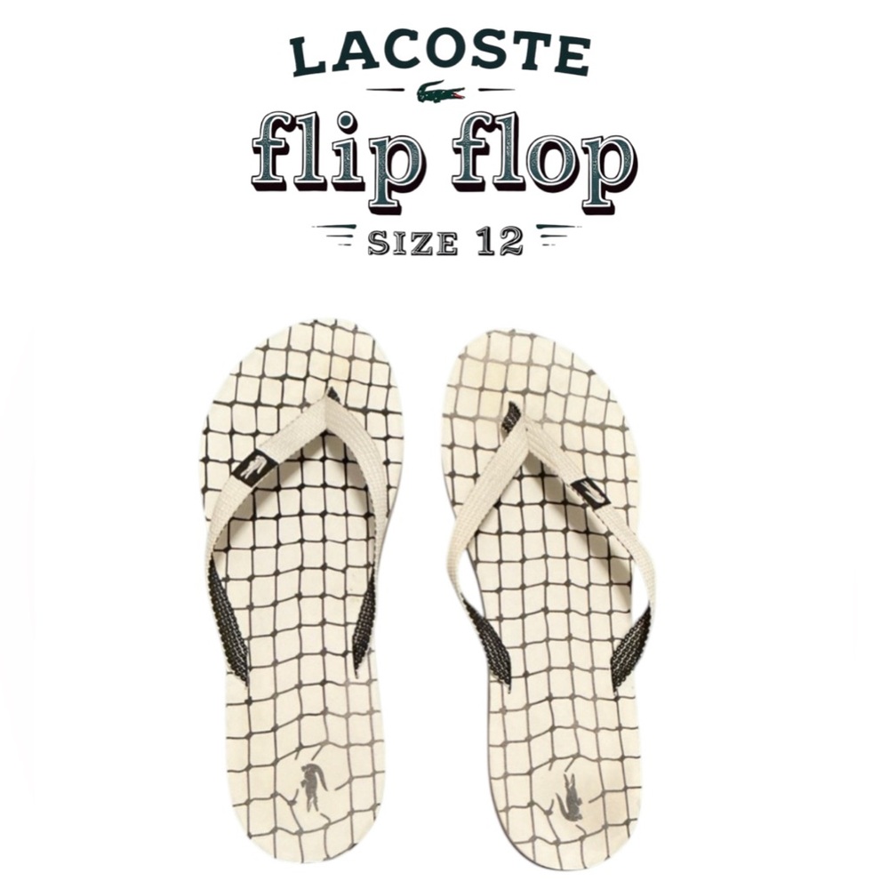 🐊 Lacoste white/navy blue flip flops size 12